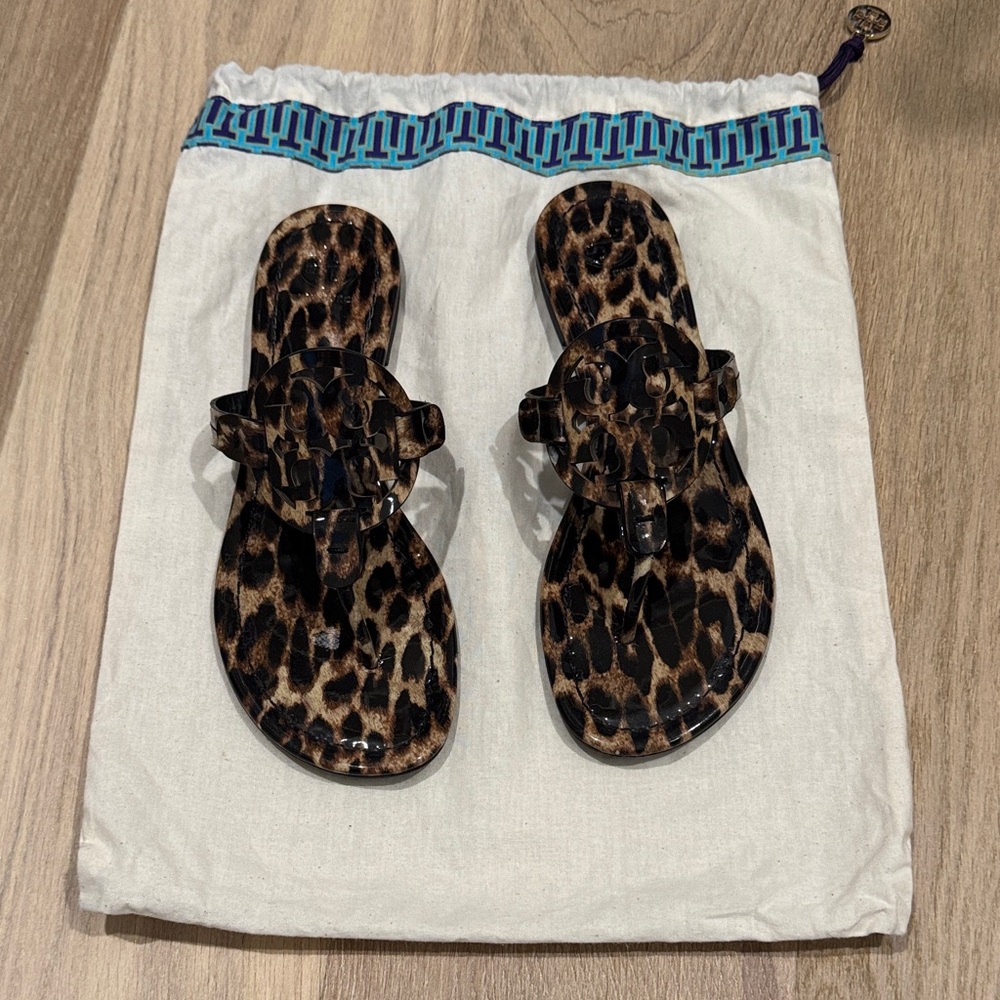 Tory Burch Leopard Print Miller Patent leather Sandals - Brown Black